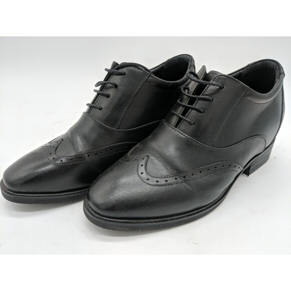 Calto G51123 Black Leather Wingtip Lace Up Elevator Oxford Shoes Mens Size 6 - Picture 1 of 10